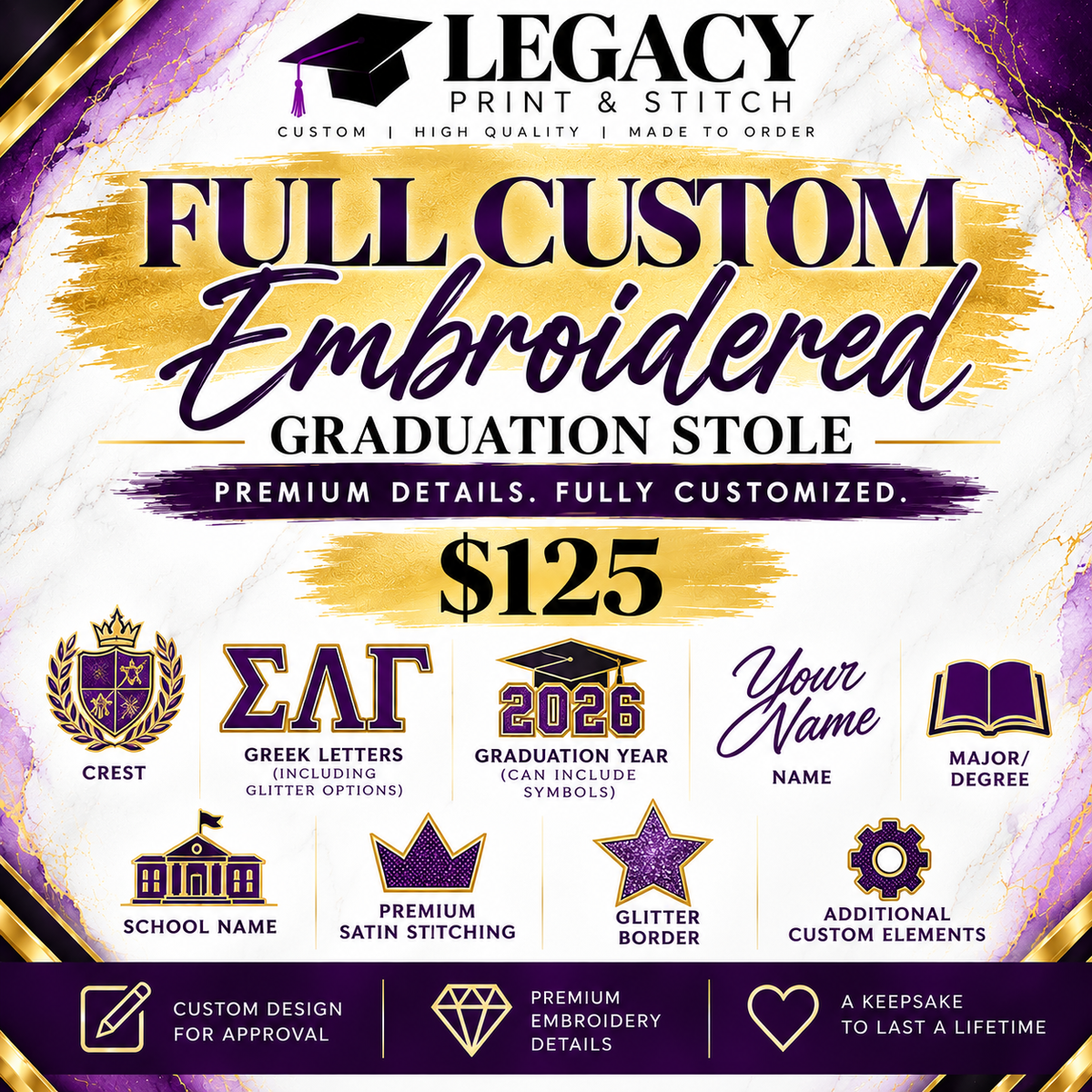 Full Custom Embroidered Stole